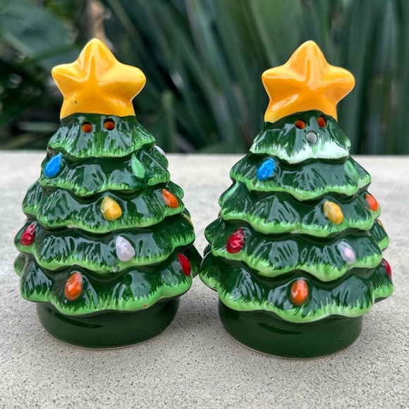 Mr Christmas retro green tree SALT & PEPPER shaker set vintage in box - Picture 7 of 10